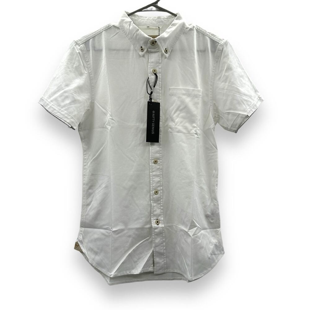 Nifty Genius White Short Sleeve‎ Collared Button Down Shirt Sz XS NEW